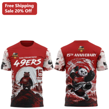 San Francisco 49ers 15th Anniversary Po Kung Fu Panda Graphic Tee available at our Miami, Florida warehouse