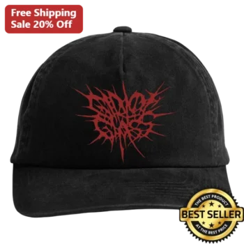 Red Spiky Metal Logo Cap Brutal Death Metal Gothic Style Hat for Men Women available at our Miami, Florida warehouse