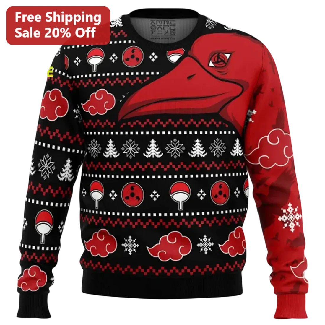Itachi Uchiha Sweatshirt Ugly Christmas Sweater Style Naruto Anime Akatsuki Crow Sharingan Holiday G available at our Miami, Florida warehouse