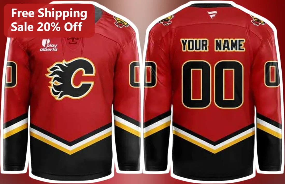 Play Alberta Jersey Custom Name Personalized Hockey Fan Gear Red Calgary Flames Style available at our Miami, Florida warehouse