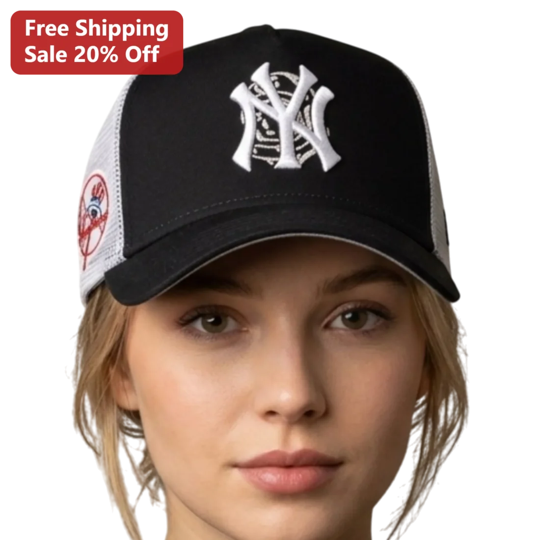 Embroidered NY Logo Trucker Hat Black White Mesh Cap New York Baseball Fan Gift available at our Miami, Florida warehouse