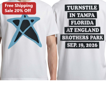Turnstile Tampa Florida England Brothers Park Tee The Never Enough Tour Pt. 2 Concert Merch available at our Miami, Florida warehouse