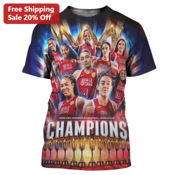 2026 FIBA Women's Basketball World Cup Champions USA Team Graphic Tee available at our Miami, Florida warehouse