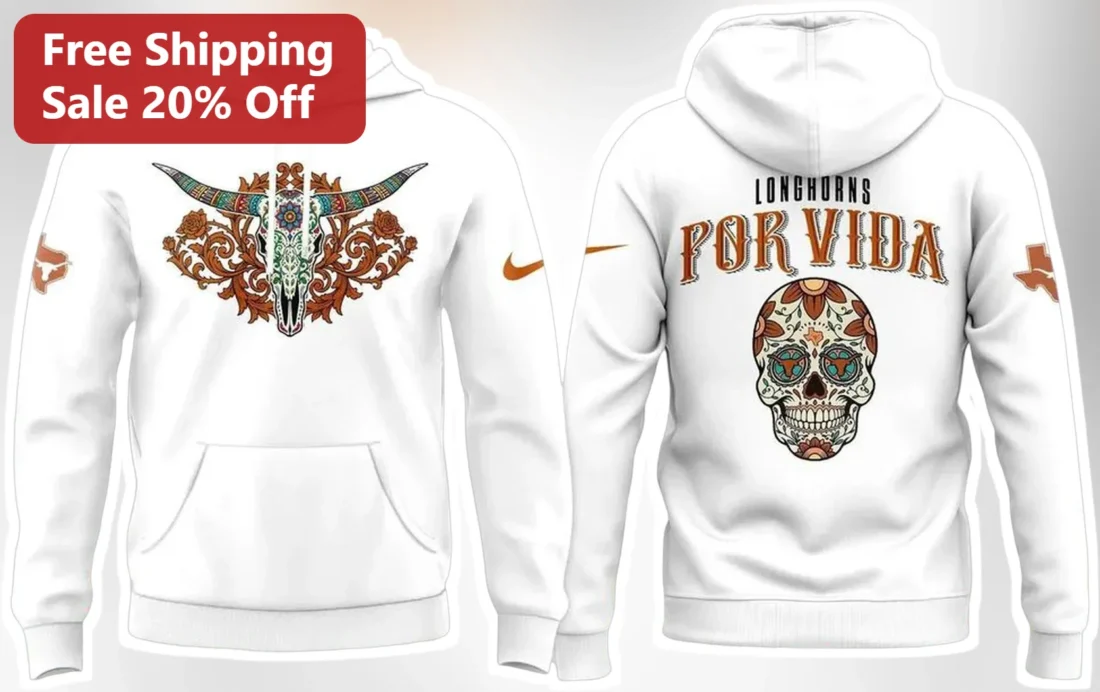 Texas Longhorns Por Vida Hoodie Hispanic Heritage Sugar Skull UT Austin Fan Apparel available at our Miami, Florida warehouse