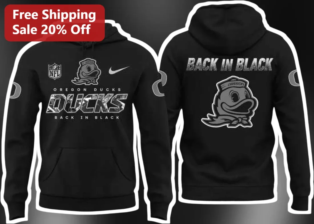Oregon Ducks Back In Black Hoodie University Of Oregon Football Fan Gear Game Day Pullover available at our Miami, Florida warehouse