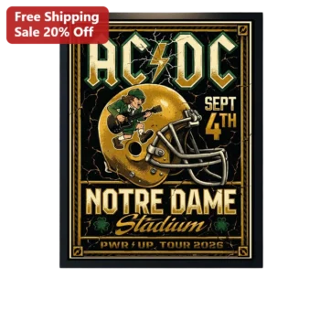 AC/DC Notre Dame Stadium Poster Vintage Rock Concert Art Print for Fans available at our Miami, Florida warehouse