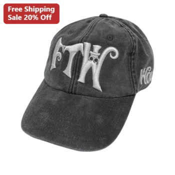 FTW Cap Gothic Skeleton Embroidery Vintage Washed Distressed Baseball Hat Streetwear Dad Hat available at our Miami, Florida warehouse