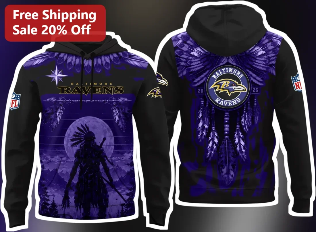 Baltimore Ravens Hoodie NFL Fan Warrior Graphic Pullover Sweatshirt for Men Women Game Day Apparel available at our Miami, Florida warehouse