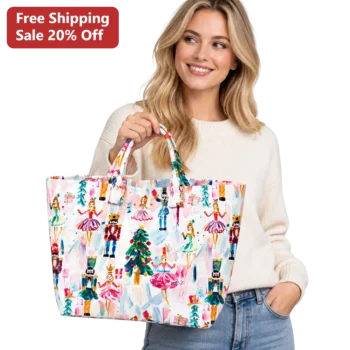 Nutcracker Ballet Tote Bag Watercolor Christmas Ballerina Canvas Purse Holiday Gift for Women available at our Miami, Florida warehouse