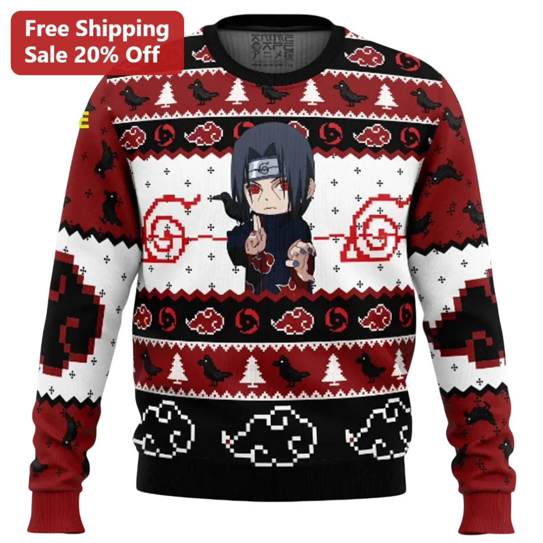 Itachi Uchiha Ugly Christmas Sweater Naruto Akatsuki Holiday Knit Gift for Anime Fans available at our Miami, Florida warehouse
