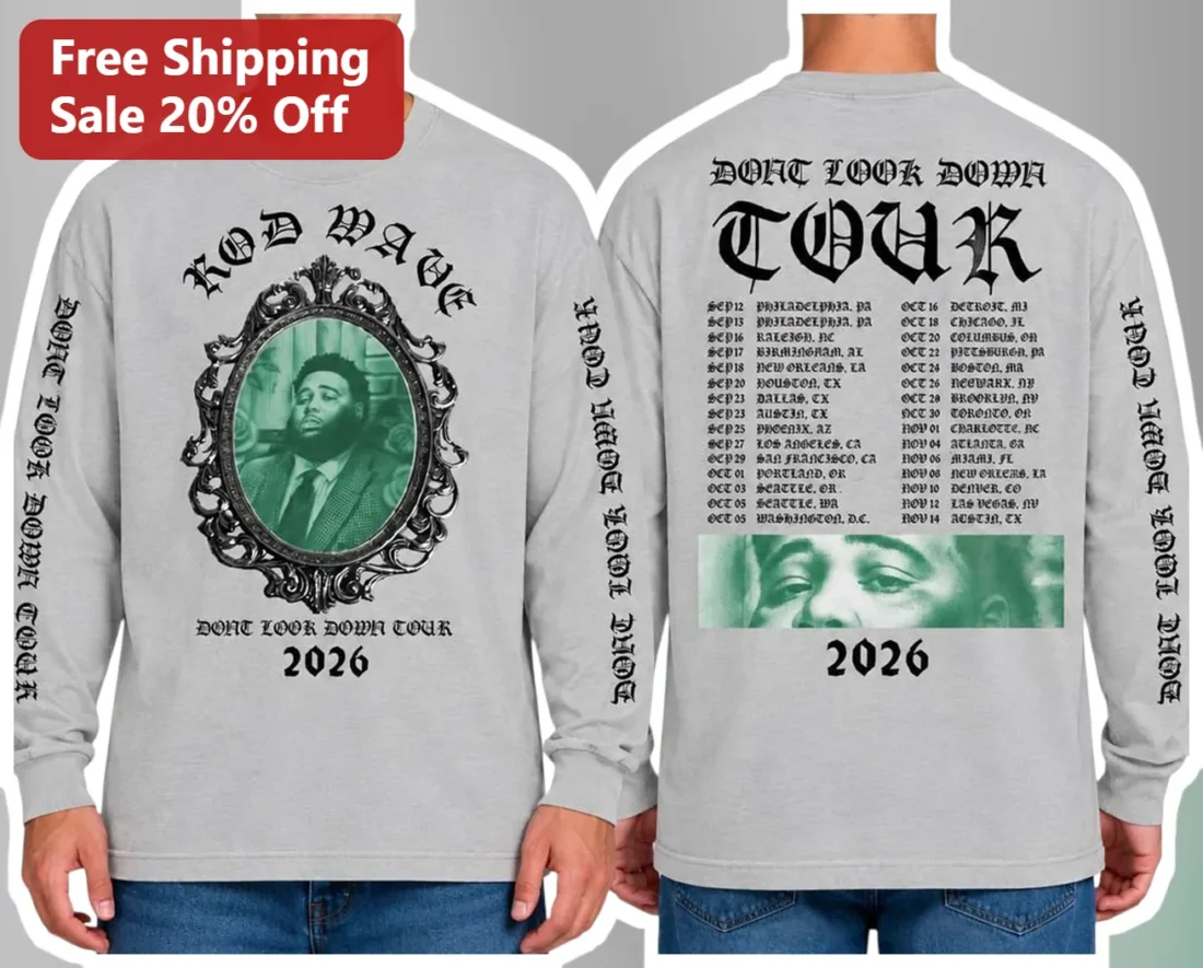 Rod Wave Don't Look Down Tour Long Sleeve Shirt Gothic Vintage Band Merch available at our Miami, Florida warehouse