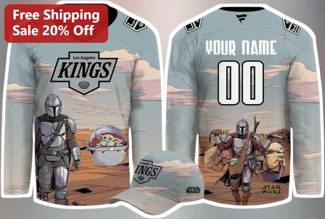 Los Angeles Kings Hockey Jersey Grogu Baby Yoda Star Wars Mashup NHL Fan Gear available at our Miami, Florida warehouse