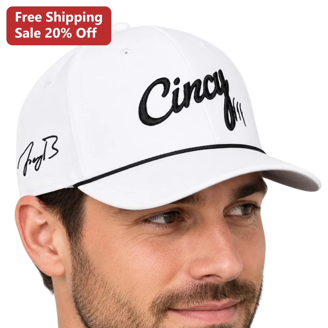 Cincy Hat Trey Burke Signature Embroidered Baseball Cap White available at our Miami, Florida warehouse