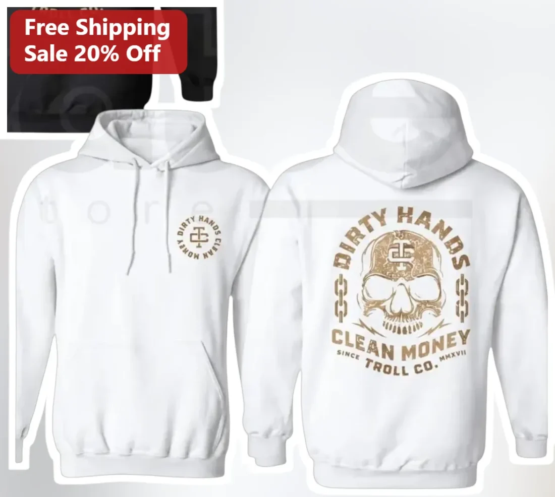 Dirty Hands Clean Money Troll Co Skull Hoodie available at our Miami, Florida warehouse