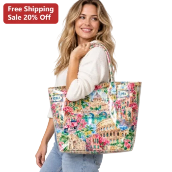 ROMA Tote Bag Watercolor Colosseum Vespa Italy Travel Souvenir Gift for Women available at our Miami, Florida warehouse