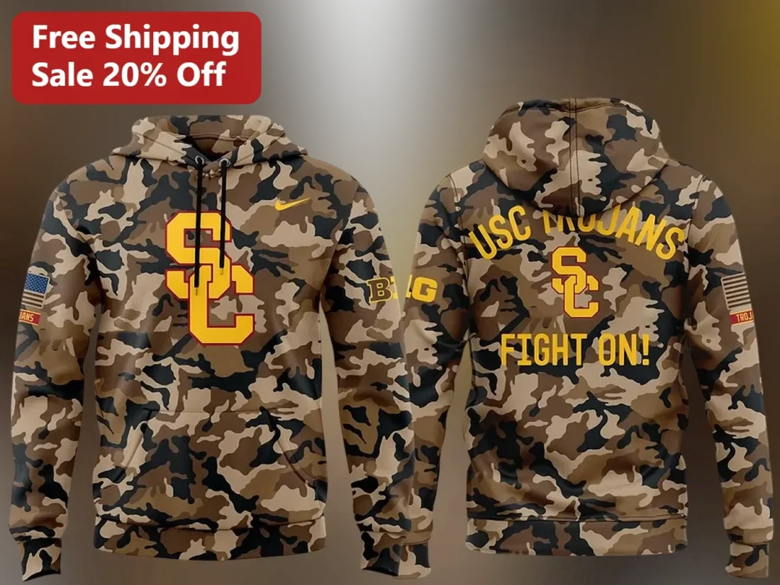 USC Trojans Fight On Camo Hoodie University of Southern California Football Fan Apparel available at our Miami, Florida warehouse