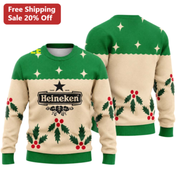 Heineken Ugly Christmas Sweater Sweatshirt Festive Beer Logo Crewneck Gift for Men available at our Miami, Florida warehouse