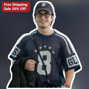 Mesh Jersey Tee Number 8 Stars Graphic T-Shirt Personalized Custom Name Retro Sports Style available at our Miami, Florida warehouse