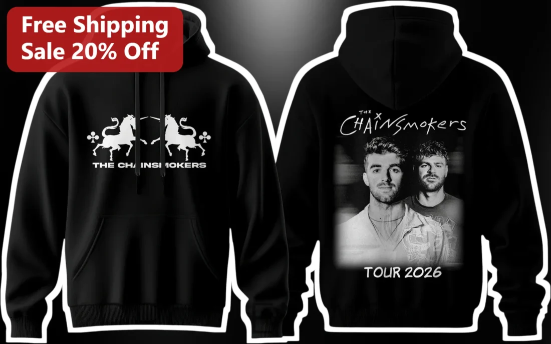 The Chainsmokers Tour 2026 Hoodie Black Pullover Concert Merch for Men Women available at our Miami, Florida warehouse