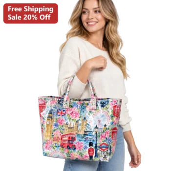 Underground London Landmarks Watercolor Tote Bag for Travelers available at our Miami, Florida warehouse