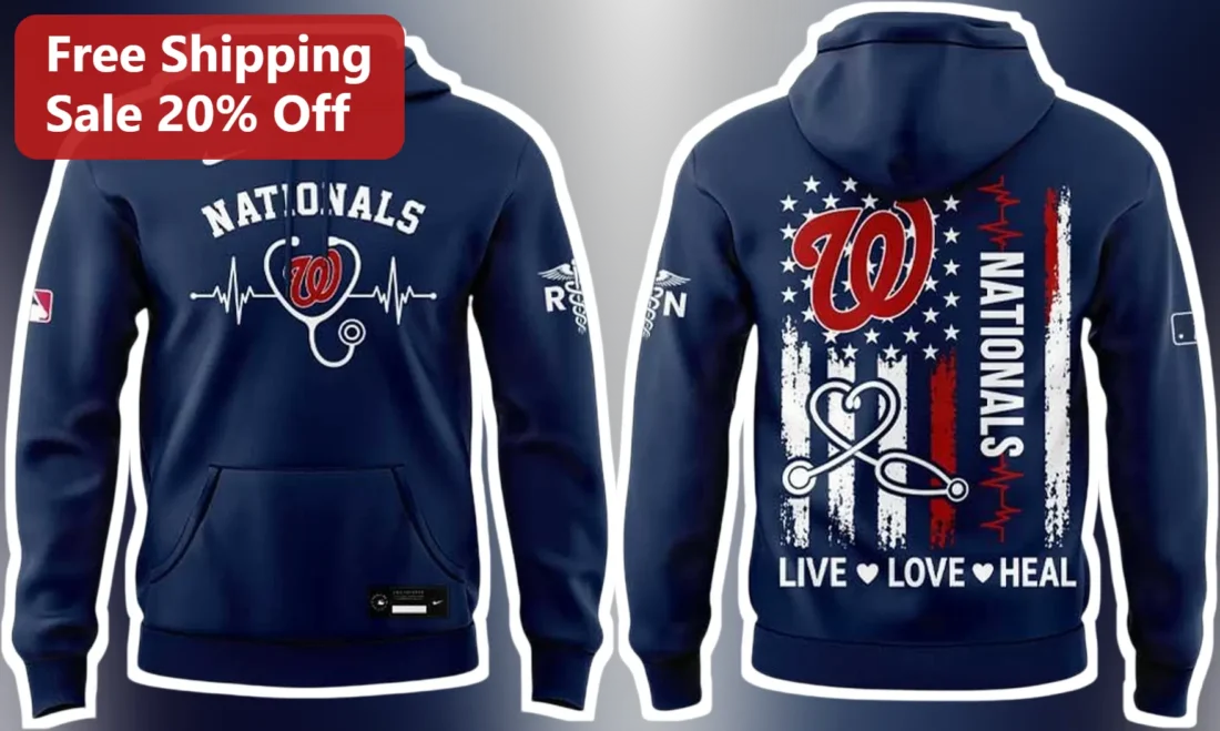 Nationals Live Love Heal Hoodie Washington Baseball Nurse Doctor Medical Heartbeat Pullover Gift available at our Miami, Florida warehouse