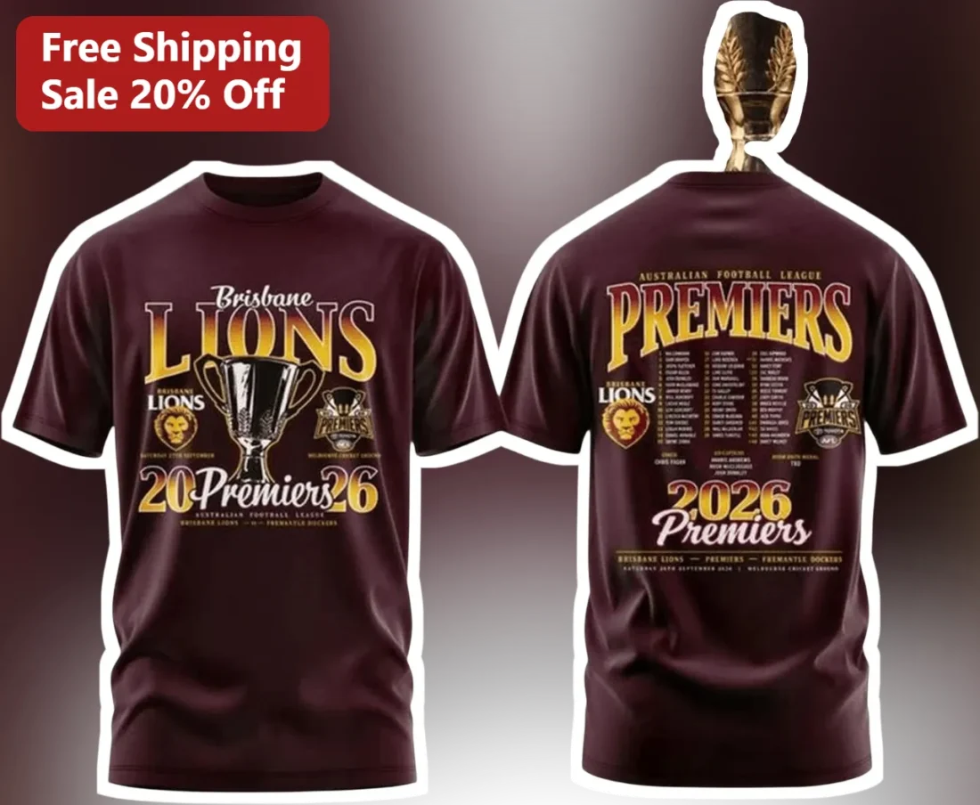 AFL Premiers Australian Football League Tee Brisbane Lions Premiership Cup Fan Apparel available at our Miami, Florida warehouse