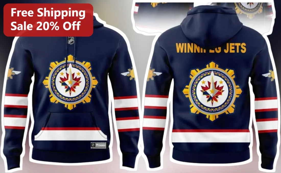 Winnipeg Jets Pullover Hoodie Navy Blue NHL Fan Gear Team Logo Sweatshirt available at our Miami, Florida warehouse