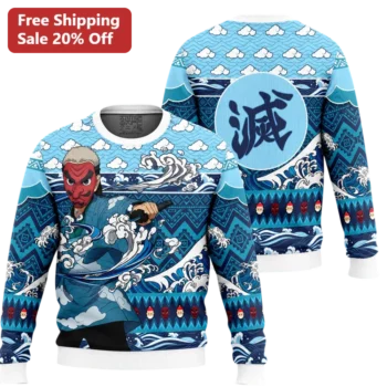 Tanjiro Kamado Ugly Christmas Sweater Sweatshirt Demon Slayer Anime Holiday Gift available at our Miami, Florida warehouse