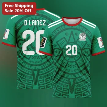 Mexico Jersey Diego Lainez Custom Name Soccer Shirt Aztec Calendar Design available at our Miami, Florida warehouse
