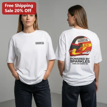 Powered by Sparkles Carlos Sainz Tee Williams Racing F1 Helmet Graphic Shirt Motorsport Fan Gift available at our Miami, Florida warehouse