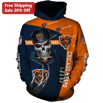 Chicago Bears Hoodie Skeleton All Over Print NFL Fan Apparel available at our Miami, Florida warehouse