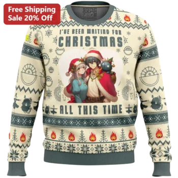 I've Been Waiting for Christmas All This Time Howl and Sophie Ugly Christmas Sweatshirt, Studio Ghib available at our Miami, Florida warehouse
