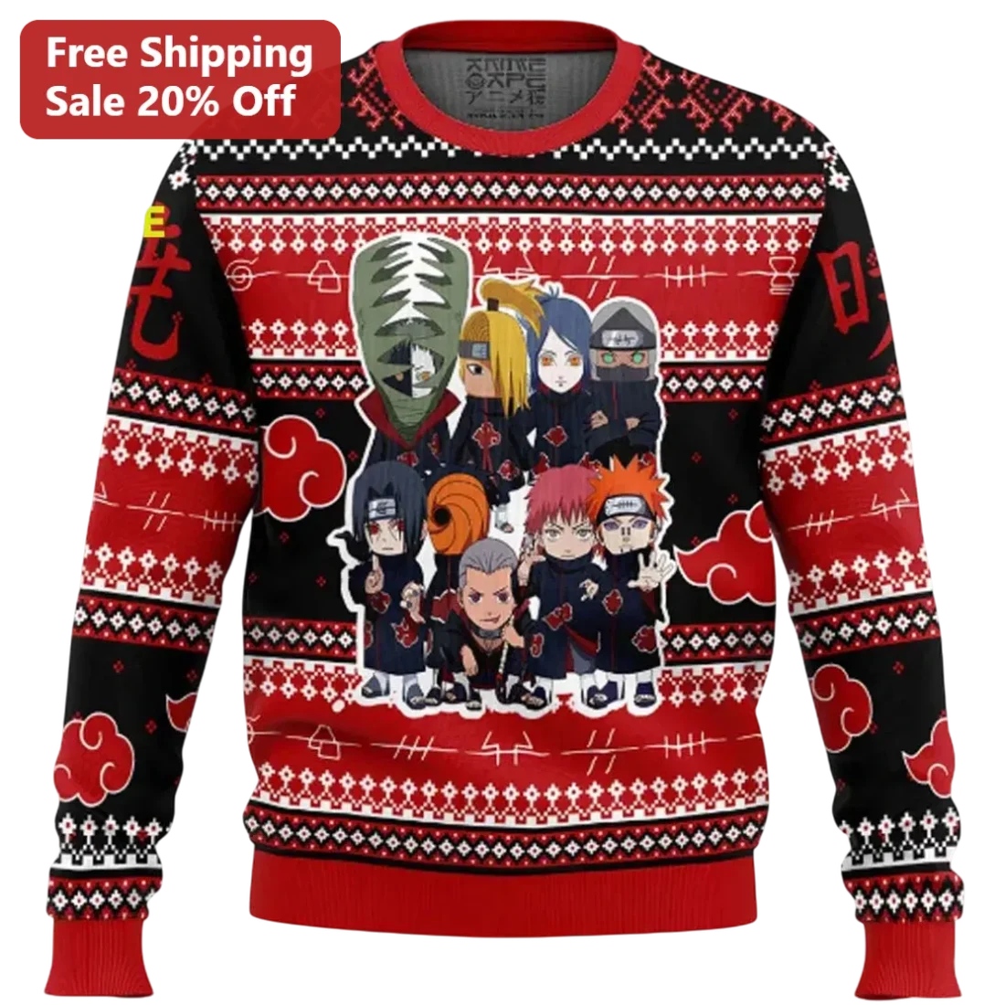 Akatsuki Members Itachi Uchiha Naruto Ugly Christmas Sweater, Festive Anime Holiday Knit Gift available at our Miami, Florida warehouse