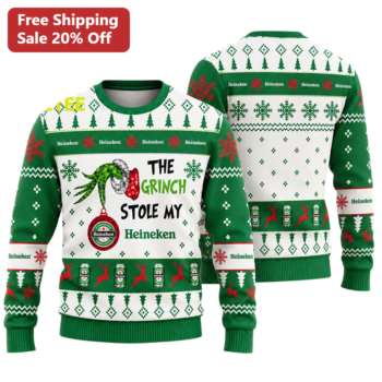 The Grinch Stole My Heineken Sweatshirt Funny Ugly Christmas Sweater Beer Lover Gift available at our Miami, Florida warehouse