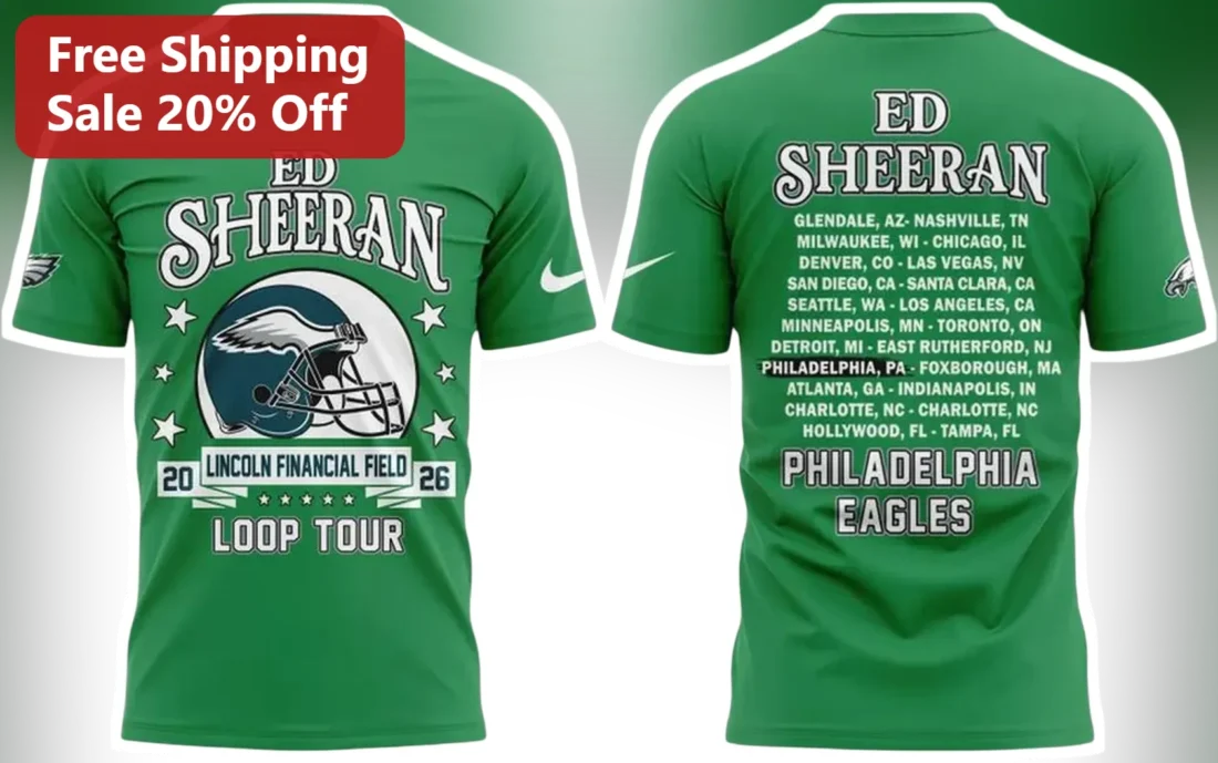 Ed Sheeran Loop Tour Philadelphia Eagles Tee Lincoln Financial Field Concert Merch available at our Miami, Florida warehouse
