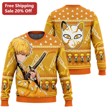 Zenitsu Agatsuma Ugly Christmas Sweatshirt Demon Slayer Anime Holiday Crewneck available at our Miami, Florida warehouse