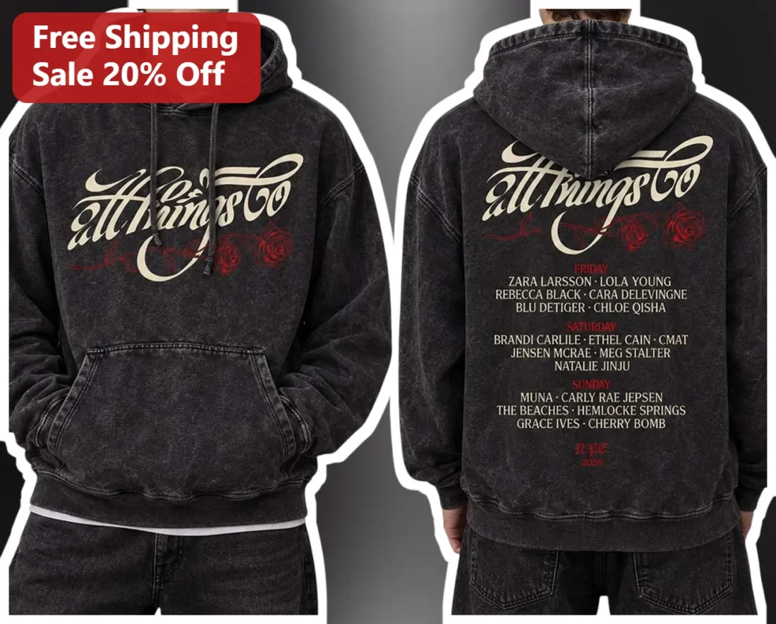 All Things Go Music Festival Hoodie Vintage Acid Wash Indie Pop Merch Gift available at our Miami, Florida warehouse