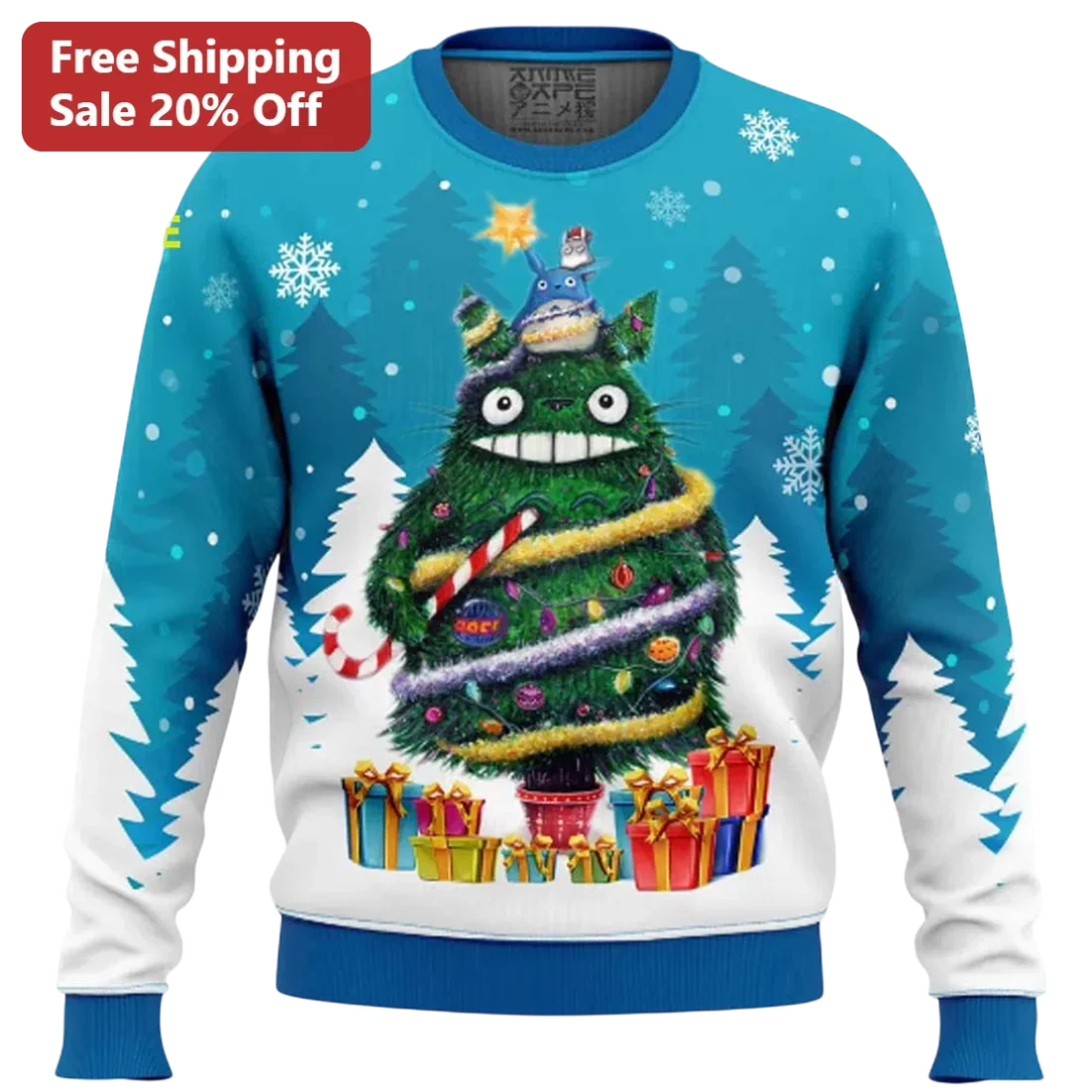 Totoro Ugly Christmas Sweater, Studio Ghibli Anime Christmas Tree Sweatshirt, Kawaii Holiday Gift fo available at our Miami, Florida warehouse