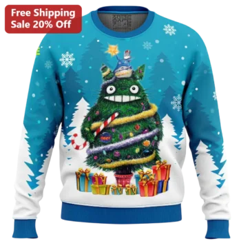 Totoro Ugly Christmas Sweater, Studio Ghibli Anime Christmas Tree Sweatshirt, Kawaii Holiday Gift fo available at our Miami, Florida warehouse