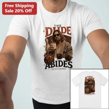 The Dude Abides The Big Lebowski Graphic Tee, Vintage Take It Easy Abide and Roll Movie Fan Gift Shi available at our Miami, Florida warehouse