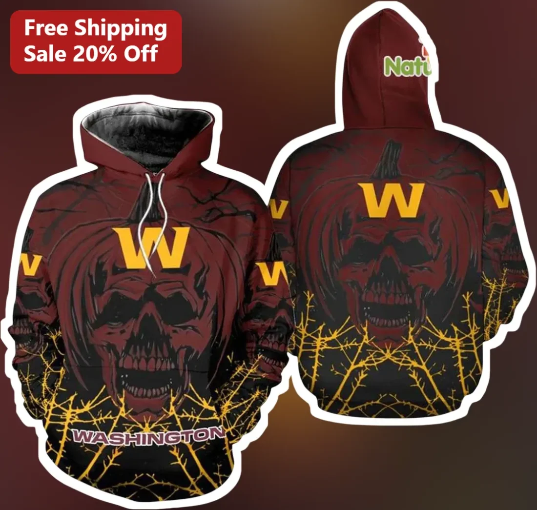 Washington Huskies Halloween Skull Pumpkin Hoodie Maroon Spooky College Football Fan Gear available at our Miami, Florida warehouse