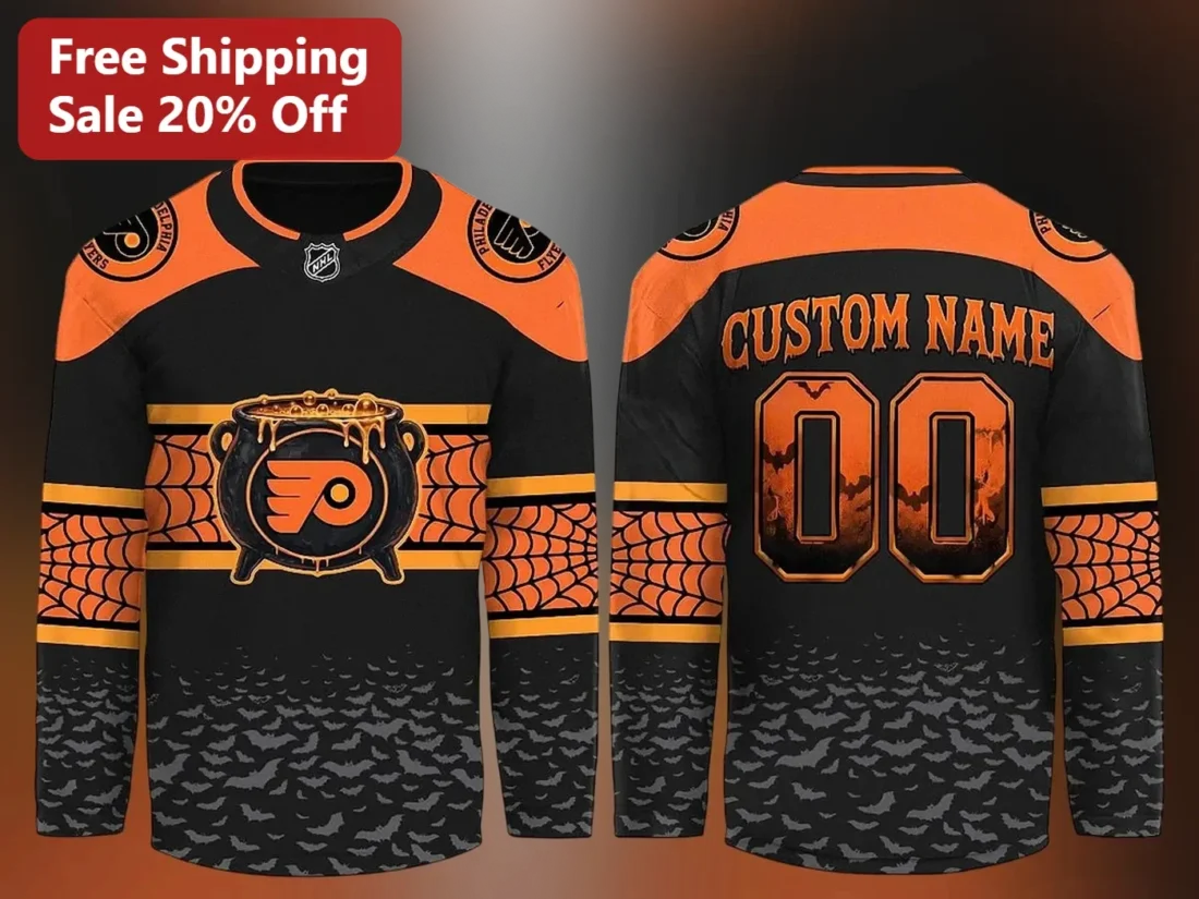 Philadelphia Flyers Halloween Jersey Custom Name Personalized Spooky Hockey Fan Gear available at our Miami, Florida warehouse