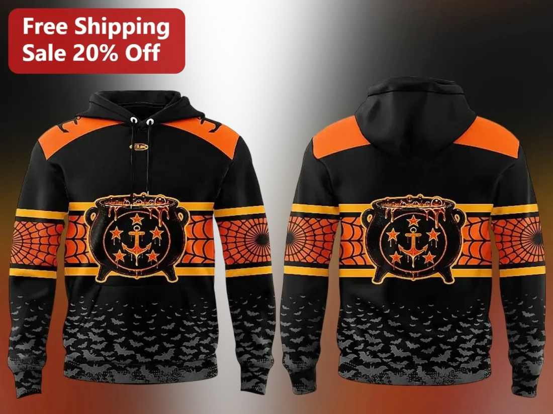 Navy Anchor Witch Cauldron Halloween Hoodie available at our Miami, Florida warehouse