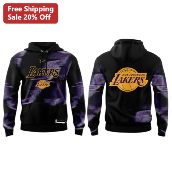 Los Angeles Lakers Hoodie Black Purple Smoke Print Basketball Fan Apparel available at our Miami, Florida warehouse