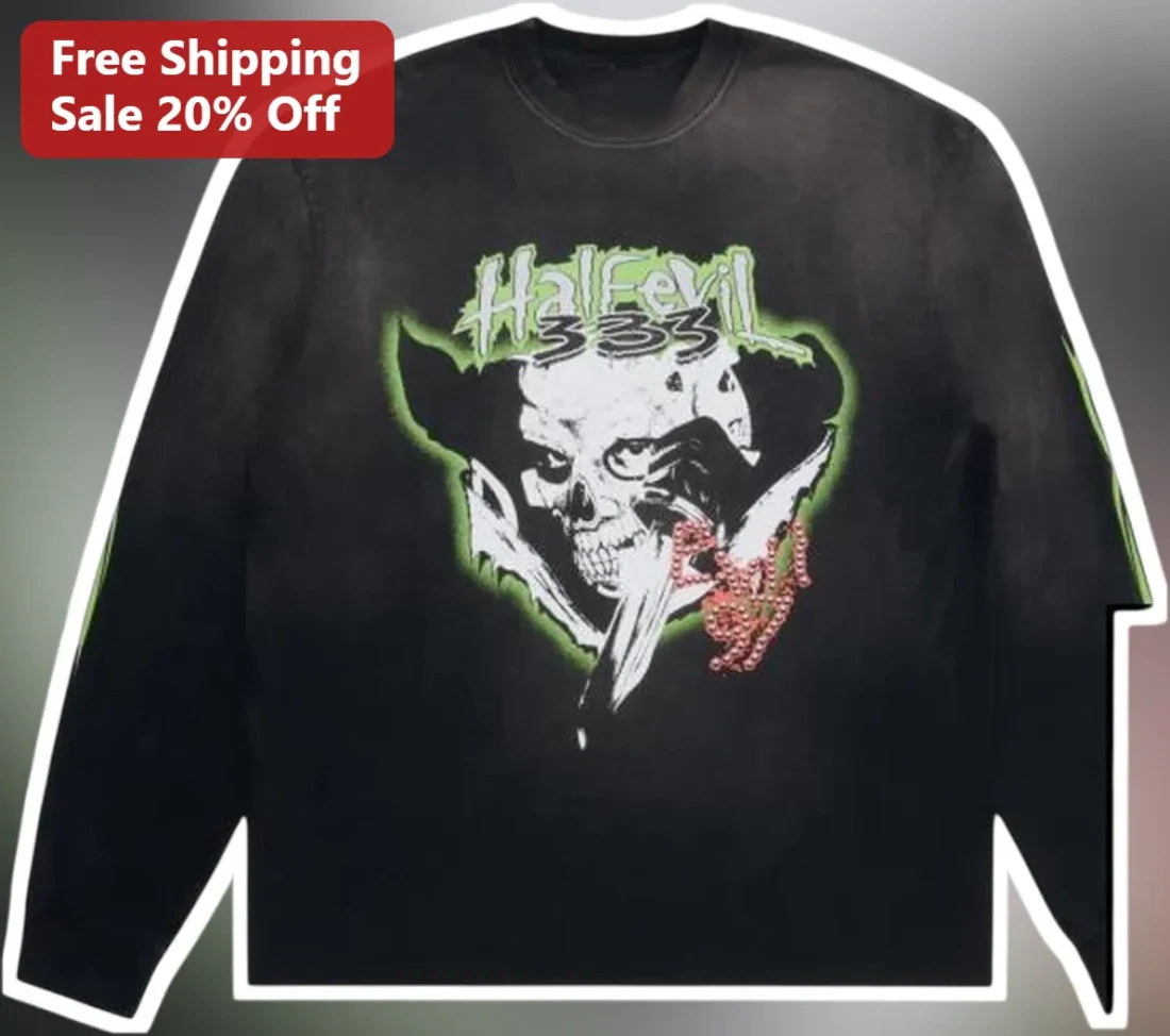 Halfevil Demon Skull Acid Wash Sweatshirt Heavy Metal Horror Crewneck available at our Miami, Florida warehouse