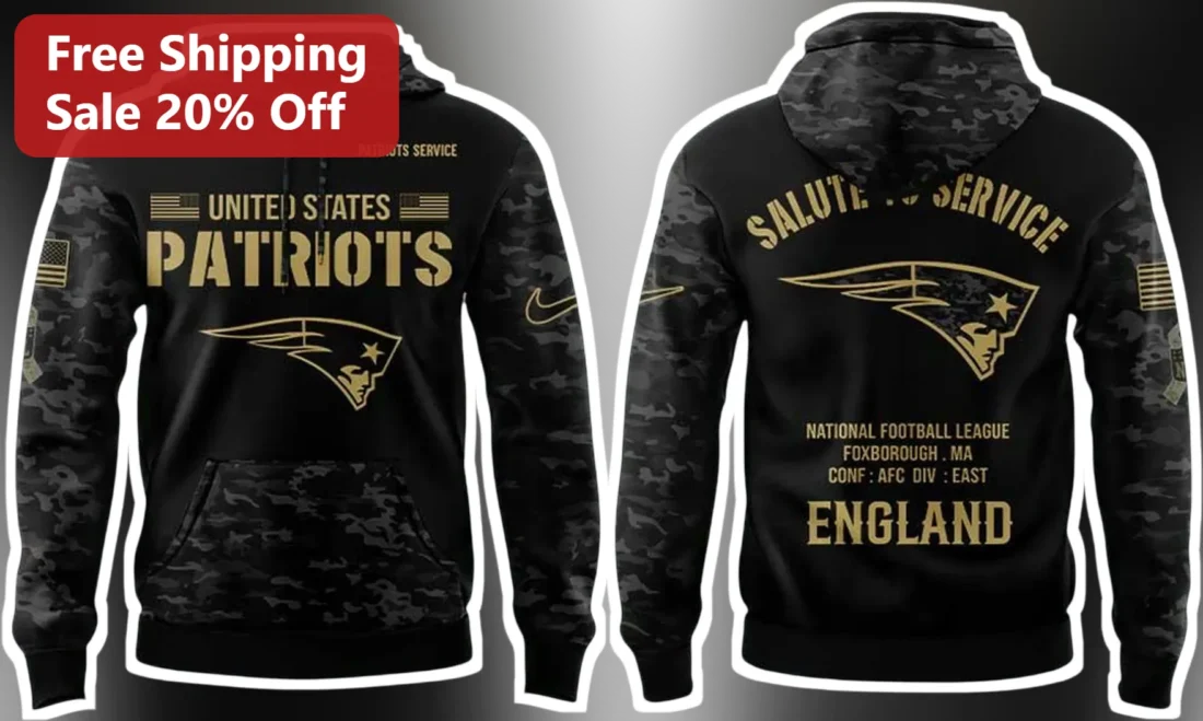 Patriots Service Salute To Service NFL Hoodie Men's Black Camo Graphic Pullover available at our Miami, Florida warehouse