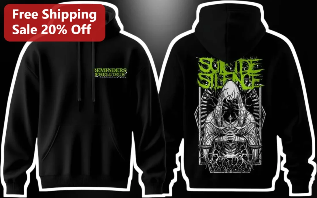 Suicide Silence Reminders of Hell Tour Graphic Hoodie for Men Metalcore Fans available at our Miami, Florida warehouse