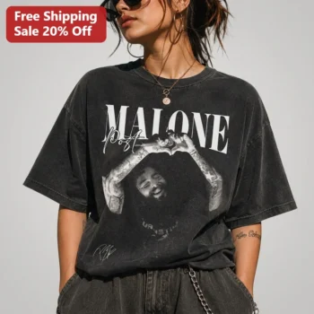 MALONE Post Tee Vintage Heart Hands Post Malone Signature Graphic Shirt Gift for Music Fans available at our Miami, Florida warehouse