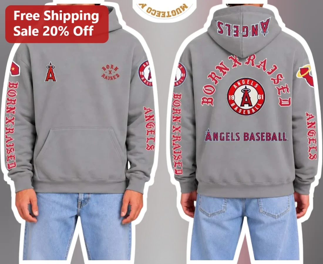Born X Raised Angels Baseball Hoodie Los Angeles Streetwear Vintage Team Spirit Pullover available at our Miami, Florida warehouse