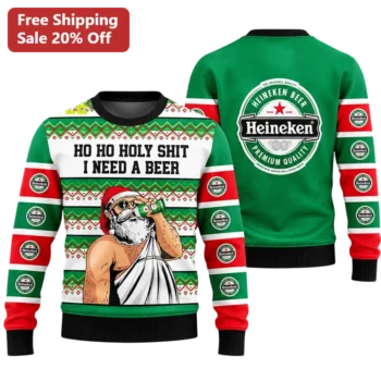 HO HO HOLY SHIT I NEED A BEER Ugly Christmas Sweater Funny Holiday Party Gift available at our Miami, Florida warehouse